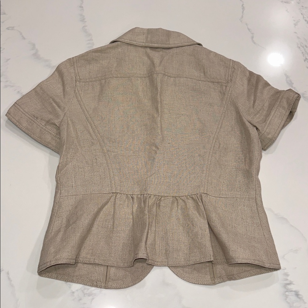 MICHAEL KORS SIZE L~100% LINEN DRESS JACKET BLAZER~PUFF SLEEVES GOLD BUTTON UP - Picture 5 of 16